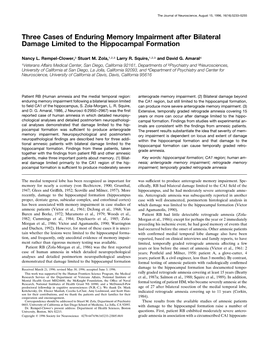 Three Cases of Enduring Memory Impairment After Bilateral Damage Limited to the Hippocampal Formation