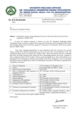 Dr. R.G.Deshmukh No.SWO/ICT-2018- 9/594/2018 SWO Dated :22/10/2018