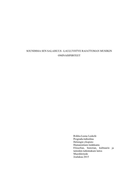 Helsingin Yliopisto Humanistinen Tiedekunta Filosofian, Historian, Kulttuurin Ja Taiteiden Tutkimuksen Laitos Musiikkitiede Joulukuu 2015