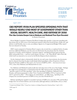 Cbo Report: Ryan Plan Specifies Spending Path