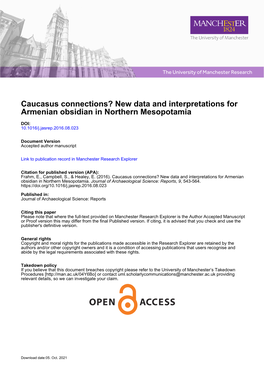 Caucasus Connections? New Data and Interpretations for Armenian Obsidian in Northern Mesopotamia