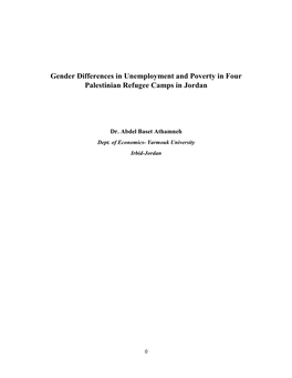Gender Differences in Unemployment and Poverty in Four Palestinian Refugee Camps in Jordan