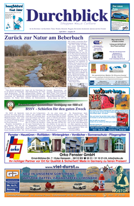 Zurück Zur Natur Am Beberbach Pﬂ Ege Rund Um Die Uhr 2007 Wurden Verschiedene Rena- 24 Stunden Erreichbar Turierungsplanungen Umgesetzt