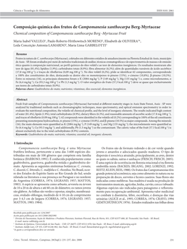 Composição Química Dos Frutos De Campomanesia Xanthocarpa Berg-Myrtaceae Chemical Composition of Campomanesia Xanthocarpa Berg -Myrtaceae Fruit