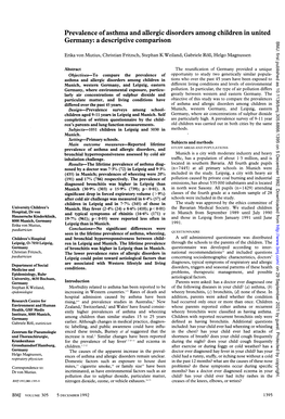 Prevalence Ofasthma and Allergic Disorders Among Children in United