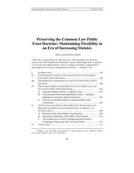 Preserving the Common Law Public Trust Doctrine: Maintaining Flexibility in an Era of Increasing Statutes