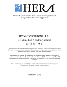 HYDROXYCITRONELLAL 3,7-Dimethyl-7-Hydroxyoctanal (CAS 107-75-5)