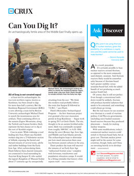 Can You Dig It? an Archaeologically Fertile Area of the Middle East Finally Opens Up
