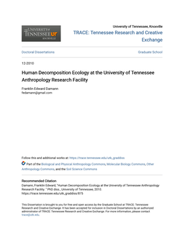 Human Decomposition Ecology at the University of Tennessee Anthropology Research Facility