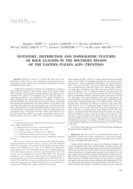 Inventory, Distribution and Topographic Features of Rock Glaciers in the Southern Region of the Eastern Italian Alps (Trentino)