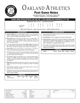 05-10-2017 A's Post Game Notes