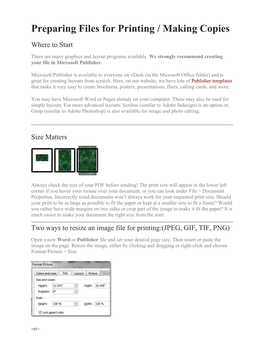 Preparing Files for Printing / Making Copies