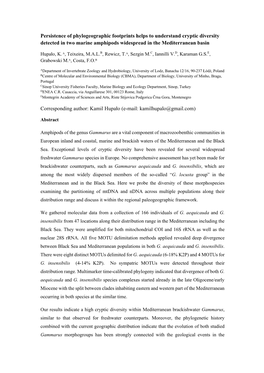 Persistence of Phylogeographic Footprints Helps to Understand Cryptic Diversity Detected in Two Marine Amphipods Widespread in the Mediterranean Basin