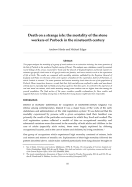 Death on a Strange Isle: the Mortality of the Stone Workers of Purbeck in the Nineteenth Century