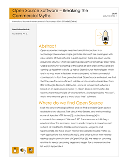 Open Source Software – Breaking the Commercial Myths Abstract Where