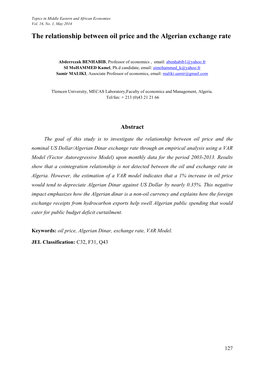 The Relationship Between Oil Price and the Algerian Exchange Rate