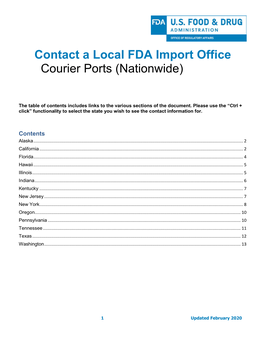 Contact a Local FDA Import Office Courier Ports (Nationwide)