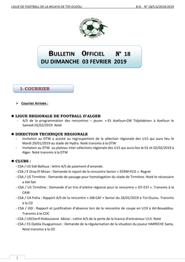 Bulletin Officiel N° 18 Du Dimanche 03 Fevrier 2019