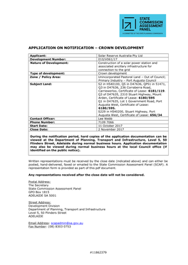 Application on Notification – Crown Development