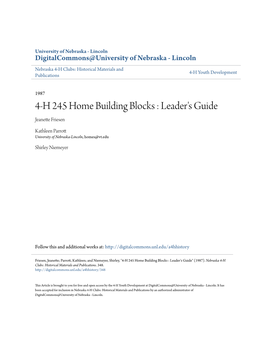 4-H 245 Home Building Blocks : Leader's Guide Jeanette Friesen