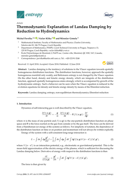 Thermodynamic Explanation of Landau Damping by Reduction to Hydrodynamics