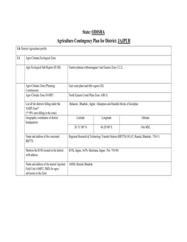 State: ODISHA Agriculture Contingency Plan for District: JAJPUR 1.0 District Agriculture Profile