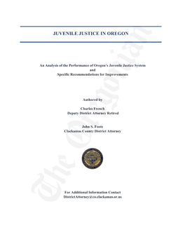 An Analysis of the Performance of Oregon's Juvenile Justice System