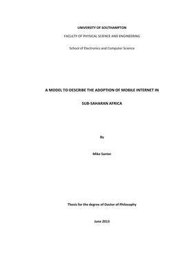 A Model to Describe the Adoption of Mobile Internet in Sub-‐Saharan Africa