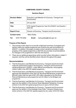 ETE Capital Programme Year End 2020/21 and Quarter 1 2021/22