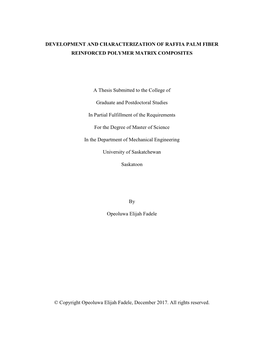 Development and Characterization of Raffia Palm Fiber Reinforced Polymer Matrix Composites