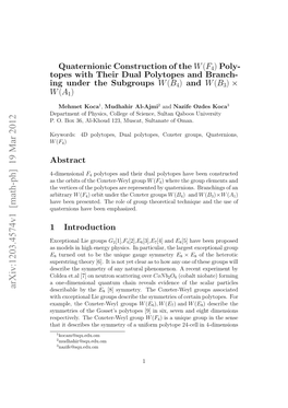 Quaterionic Construction of the W (F 4) Polytopes with Their Dual