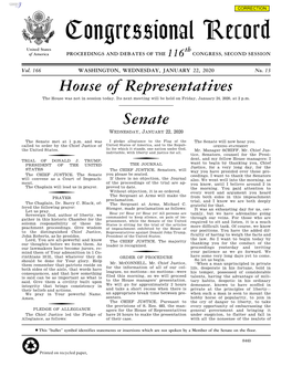 Congressional Record United States Th of America PROCEEDINGS and DEBATES of the 116 CONGRESS, SECOND SESSION