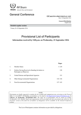 Provisional List of Participants Information Received by 5.00 P.M