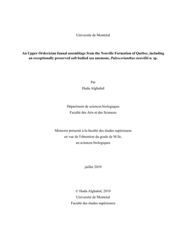 Université De Montréal an Upper Ordovician Faunal Assemblage from the Neuville Formation of Québec, Including an Exceptionall