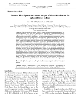 Research Article Hormuz River System As a Micro Hotspot Of