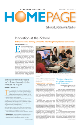 Innovation at the Ischool Entrepreneurial Thinking Unites the Interdisciplinary Ischool Community