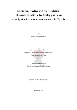 Media Construction and Representation of Women in Political Leadership Positions: a Study of Selected News Media Outlets in Nigeria