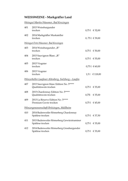 WEISSWEINE - Markgräfler Land Weingut Martin Wassmer, Bad Krozingen