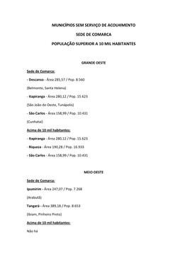 Municípios Sem Serviço De Acolhimento E Sede De Comarca