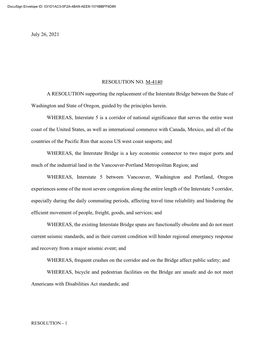 City Council Resolution on Desired Outcomes for the Interstate Bridge