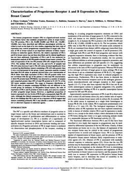 Characterization of Progesterone Receptor a and B Expression in Human Breast Cancer1