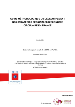 Guide Méthodologique Du Développement Des Stratégies Régionales D'économie Circulaire En France