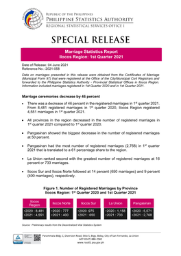 Marriage Statistics Report Ilocos Region: 1St Quarter 2021