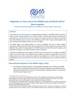 Migration To, from and in the Middle East and North Africa Data Snapshot