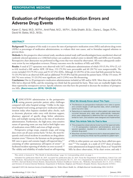 Evaluation of Perioperative Medication Errors and Adverse Drug Events