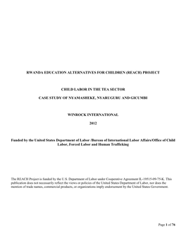 Rwanda Education Alternatives for Children (Reach) Project Child Labor in the Tea Sector Case Study of Nyamasheke, Nyaruguru