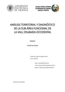 Análisis Territorial Y Diagnóstico De La Sub-Área Funcional De La Vall D’Albaida Occidental