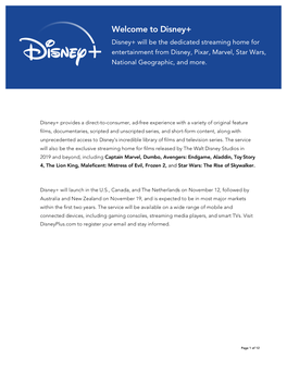 Disney+ Fact Sheet 9.30.2019