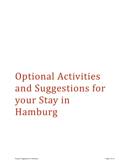 Optional Activities and Suggestions for Your Stay in Hamburg