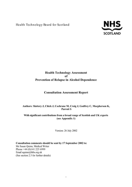 Prevention of Relapse in Alcohol Dependence